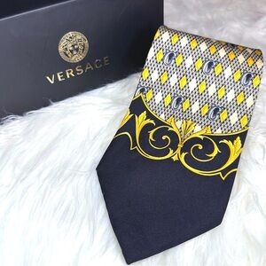 Gianni Versace Black and Yellow “GV” Tie